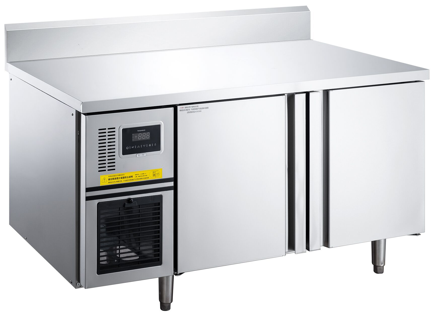 -5~5℃ Air Cooling/Static Cooling 2 Solid Doors Under Counter with Backrest Refrigerator Commercial Refrigerator 