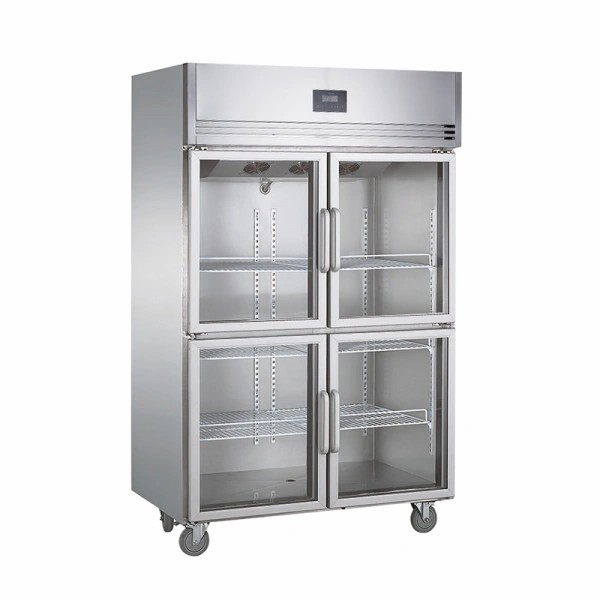 2~8℃ Air Cooling/Static Cooling 4 Glass Doors Upright Reach-in Refrigerator Commercial Refrigerator 